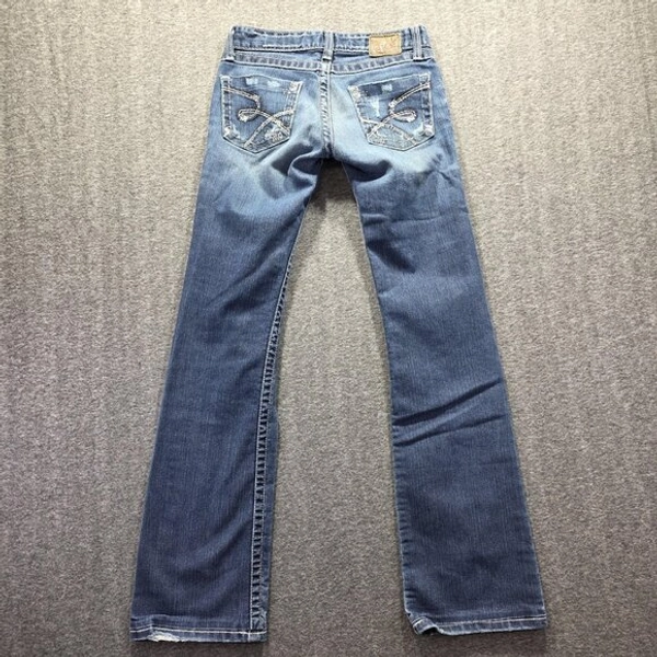 BKE Stella Boot Jeans Womens 25x35.5 Blue Bootcut Stretch Embroidered Low Rise