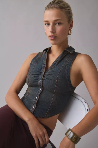 BDG Rae Snap-Front Cropped Denim Vest Top