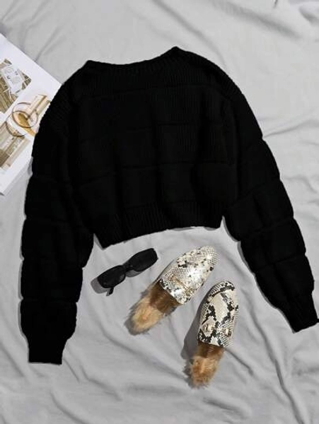 Franclia Ribbed Knit Solid Crop Sweater,Long Sleeve Tops Knit Pullover Fall Winter Outfit