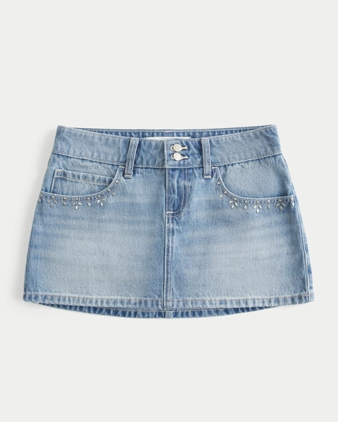 Minifalda pantalón de denim con tachuelas y lavado claro