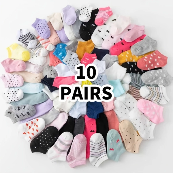 Calcetines de 10/20 pares aleatorios para niños, de color liso, cómodos, transpirables y a la moda, y calcetines invisibles, adecuados para uso diario casual infantil, calcetines invisibles de lunares