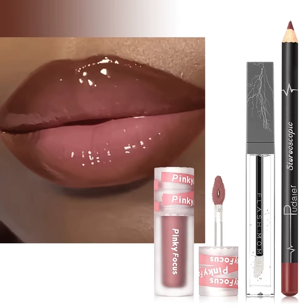 3PCS Shimmer Moisturizing Lip Gloss - Lip Liner and Lip Mud and Oil, Non-Sticky,Glitter, Nourishing Glossy Moisturizing Lipstick - AliExpress 