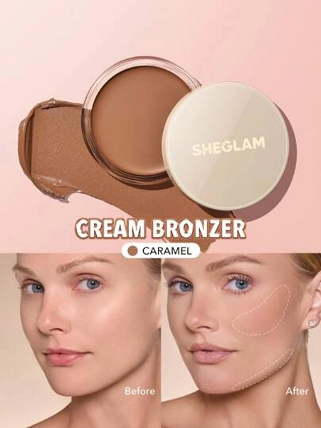 SHEGLAM كريم Silk Haze Bronzer-Caramel Contour Cream غير دهني، برونزر طبيعي يدوم طويلاً، تحديد ملامح خفيف الوزن علامة تجارية جمال مكياج مستحضرات تجميل للنساء الفتيات مثالي لفصل الخريف الشتاء مثالي ل- Y2K أزياء أنيقة هدية حفلة جاهز أفضل لون