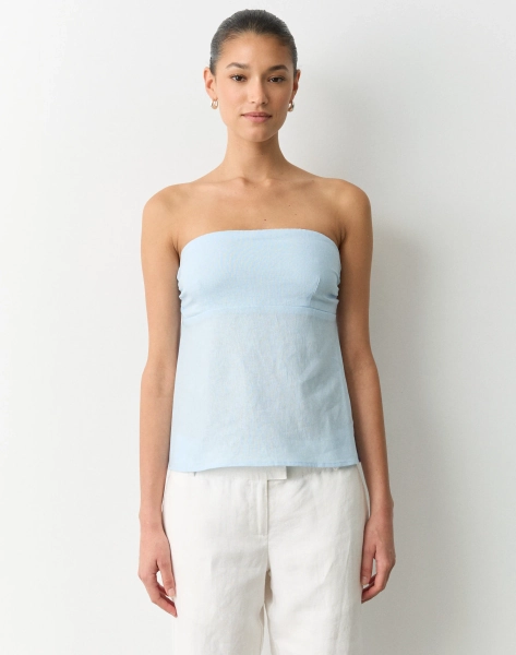 Linen Blend Strapless Tie Back Top