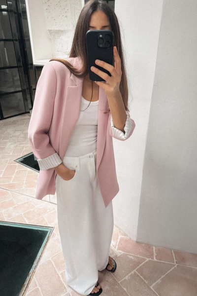 ROLL-UP SLEEVE PRINTED CUFF BLAZER