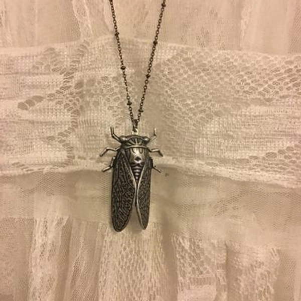 sterling Plated Cicada Locket Necklace Entomology Insect Jewelry