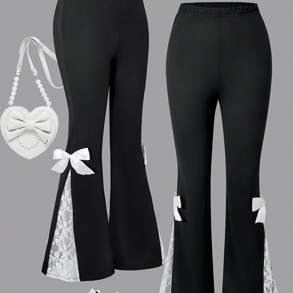 [Patchwork Pants | Lace] Girls' Fashion Patchwork Pants | Side Lace Panels | Spring & Autumn Trousers, Outdoor Favorite
