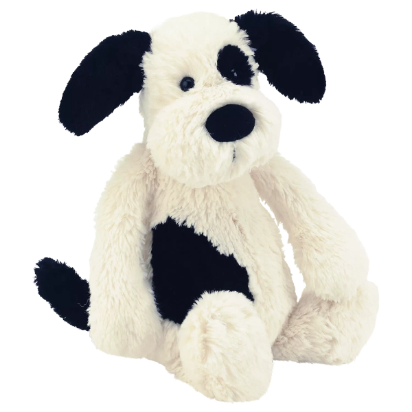 Jellycat Bashful Puppy Soft Toy, Black/Cream