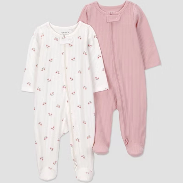 Carter's Just One You® Baby Girls' 2pk Floral Long Sleeve Sleep N' Play Footed Pajamas - Ivory/Pink Newborn