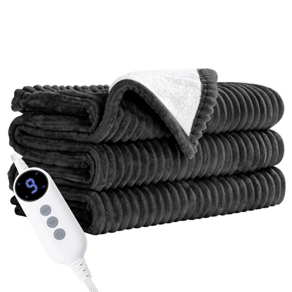 JUSTLET Heated Blanket Electric Throw, 50"x60" Heating Blanket Throw, 9 Heat Levels & 2-10 Hours Auto-Off Over-Heat Protection, Ribbed Flannel to Sherpa, Machine Washable, Gray