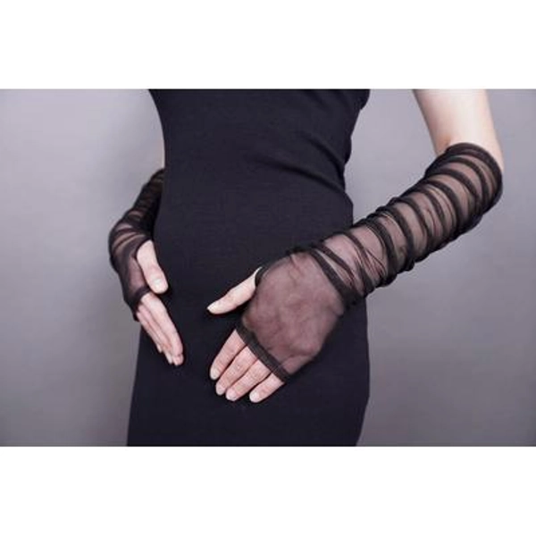 Elegant Glamour Evening GLOVES black tulle, fingerless mittens, sleeves ,wedding, bridal, festivals, prom, Halloween white ivory black