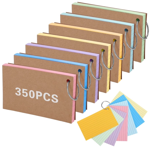 sixwipe 350 Pcs Index Cards, 3 x 5 Inches Colored Flash Cards with Ring, Punched Lined Flashcards Ruled Index Cards Notecards Study Cards for Studying, Learning, Memory - Walmart.com