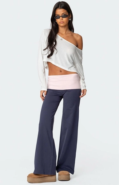 Wide Leg Contrast Fold Over Pants