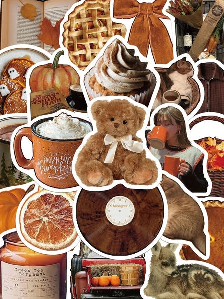 53Pcs Autumn Aesthetics Stickers Gift Cartoon Decoration Scrapbook Laptop Luggage Guitar Water Cup Phone Case DIY Decal