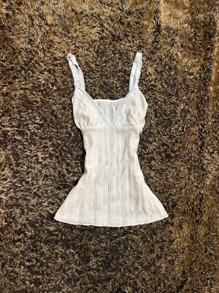 Cream Knitted Lace Detailing Longline Camisole Vest Top