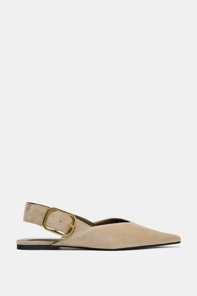 SPLIT LEATHER BUCKLE SLINGBACKS - Beige | ZARA United States