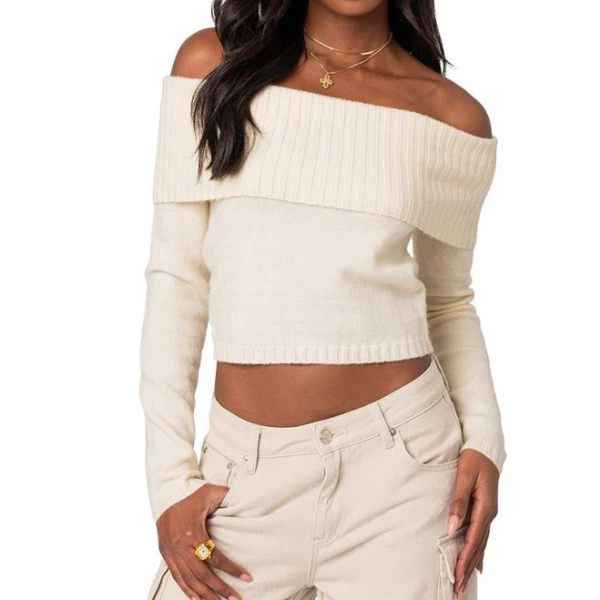 Edikted Women's Tamara Fold Over Knit Top