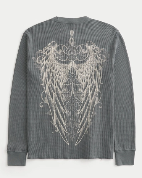 Rose & Angel Wings Graphic Thermal Shirt