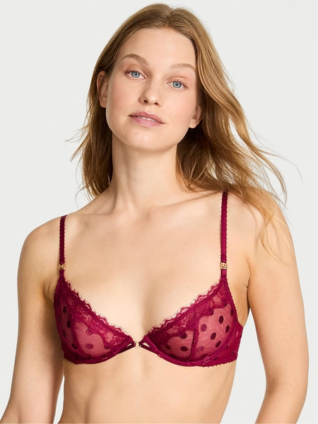 Fresh Jam Red Polka Dot Unlined Demi Sheer Bra