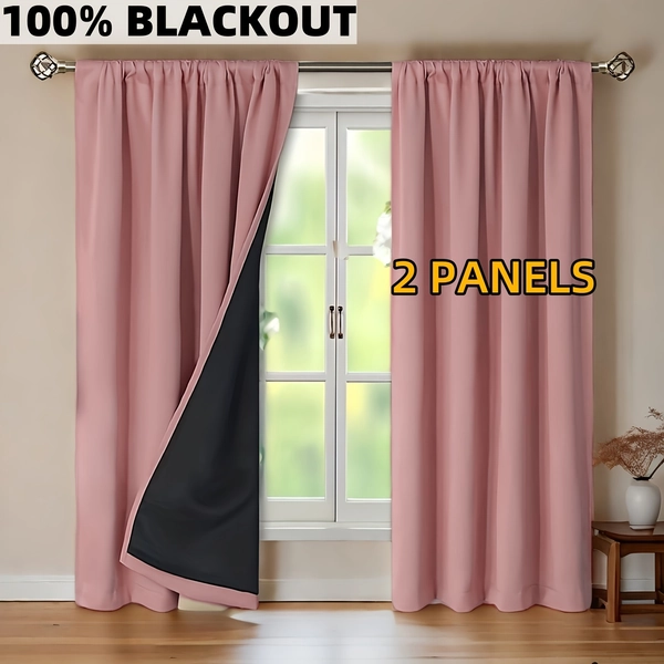 [2panels Blackout Curtains] 2panels Blackout Minimalist Rod Pocket Curtains | 100% Coated Lining, Suitable for Living Room, Office, Bedroom, Christmas Decoration, Modern Romantic Decoration