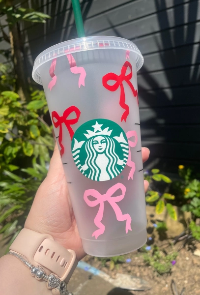 BOW STARBUCKS CUP | Cold cup | Iced coffee | Cute | Drinkware | Gift | Present | Birthday | 24oz | Croquette | Bows | Aesthetic | Homeware |