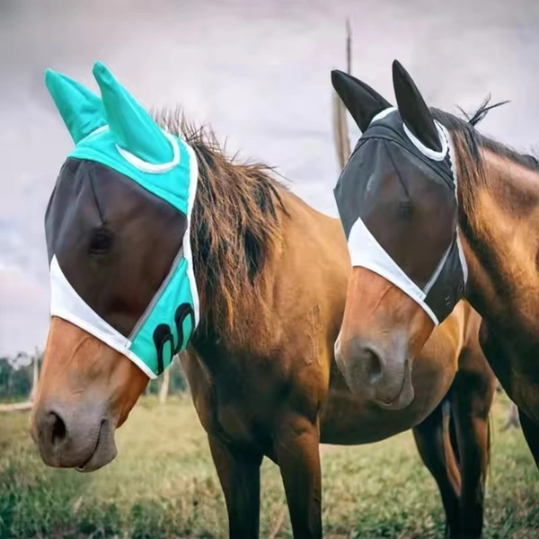 Horse Fly Mask Half Face Cover Ears Protection UV Safe Breathable Stretchy Mesh