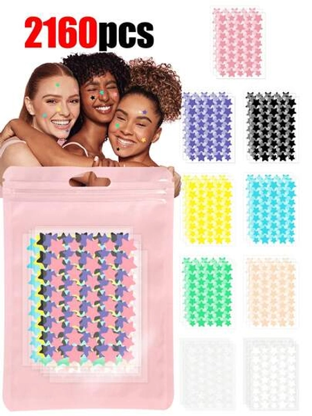 1530pcs Pink, Black, White, Blue, Purple, Green, Star E-Star Facial Stickers, A Must-Have For Taking Photos, Facial Painting, Suitable For Various Parties, Gatherings, And Fun Activities. 240/40pcs