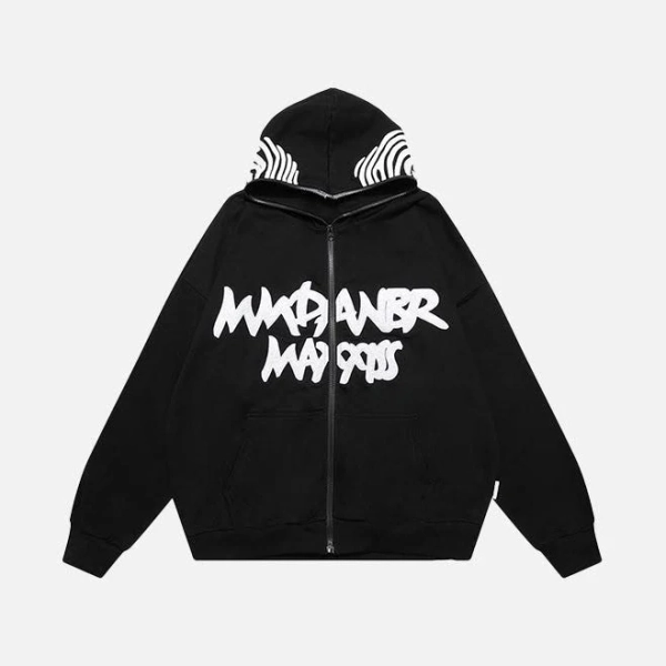 Y2K Letter Print Zip-Up Hoodie