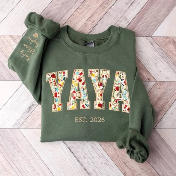 Personalized Embroidered Floral Sweatshirt for Grandma