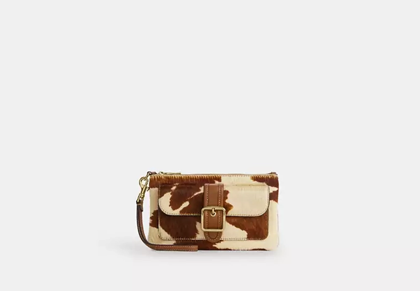 Ashton Wristlet In Haircalf With Cow Print