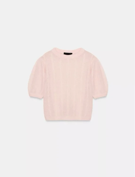 WOOL BLEND CABLE-KNIT SHORT SLEEVE JUMPER