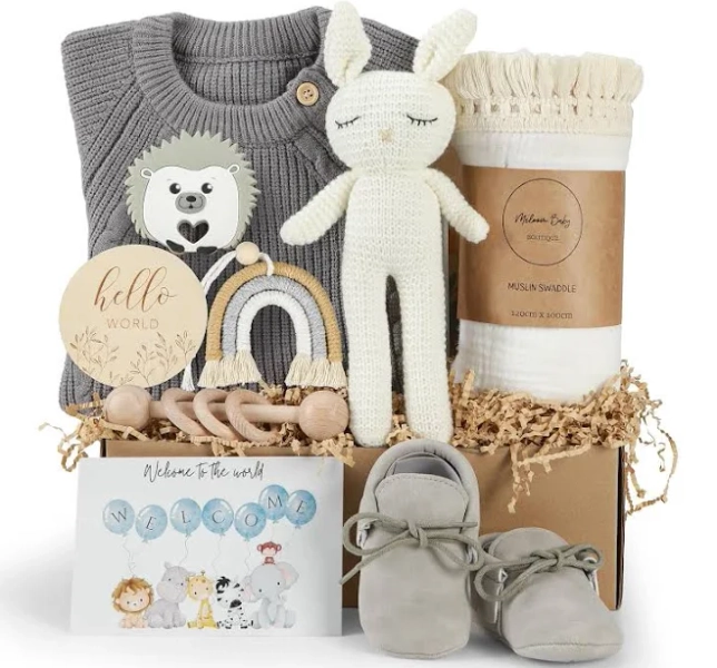 meloom Baby Gift Set, Baby Boy Newborn Gifts Box, Boho Gender Neutral Unisex Baby Essentials, Baby Shower Gifts for New Moms, New Baby Gifts for Boys,