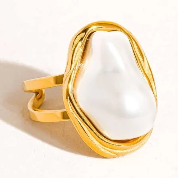 Cameron 18K Gold Non-Tarnish Pearl Round Ring