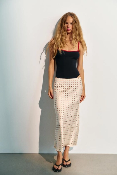 POLKA DOT SATIN EFFECT MIDI SKIRT