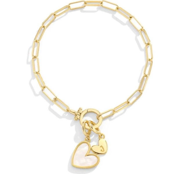 mint & lily Mother Of Pearl Initial Heart Charm Bracelet