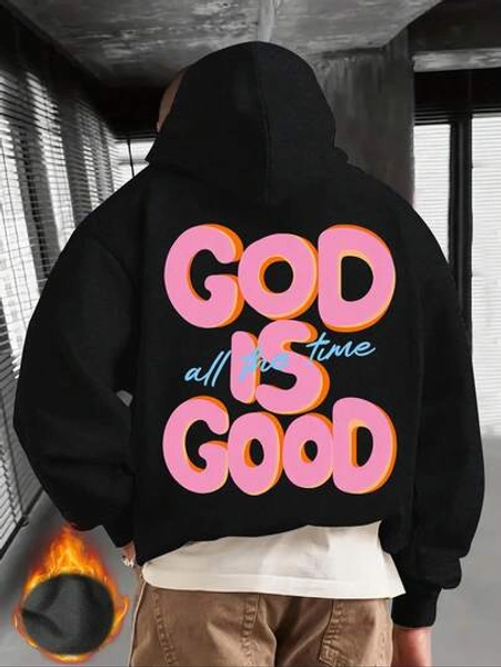 Male And Female NeutralMen'S Casual Hooded Sweatshirt With GOD IS GOOD Print - Cozy Fleece-Lined Long Sleeve Pullover, Loose Fit, Drawstring Hood, Fall/Winter, Casual Wear Hoodie | Relaxed Fit Hoodie | Fleece Lined Hoodie Printing