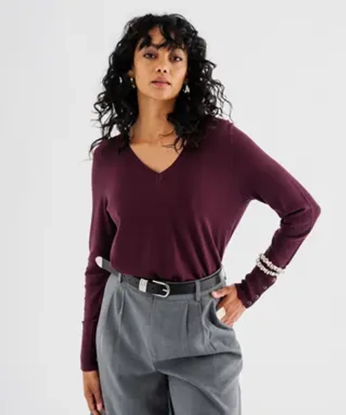 Pull col V en maille viscose fine et souple femme