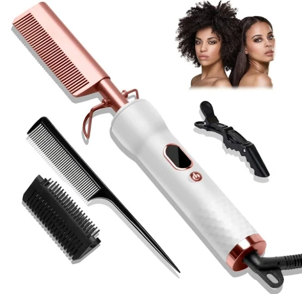 Electric Hot Comb for Wigs, Hair Straightener with 120-230°C LCD Display | Quick Heated Afro Comb for Women, Anti-Scald Beard Straightening Comb, Hot