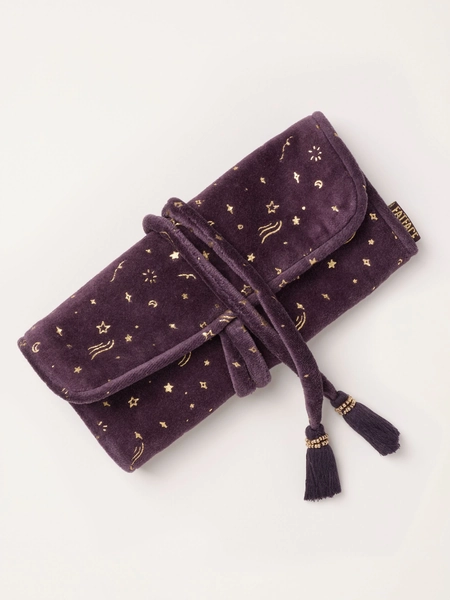 Dark Purple Star Print Velvet Make up Brush Roll - Size ONE