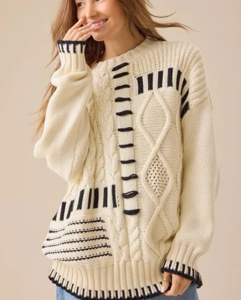 Altar'd State Cierra Cable Whipstitch Cotton Sweater
