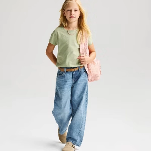 Girls' Short Sleeve 100% Cotton Classic Fit T-Shirt - Cat & Jack™ Olive Green L