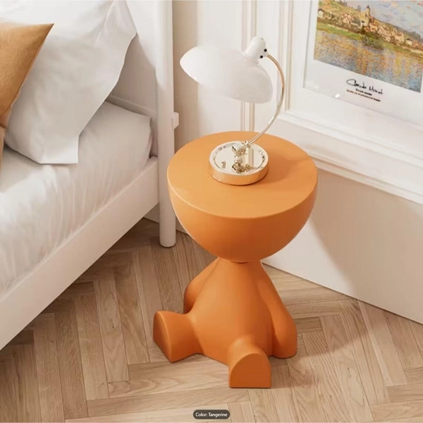 A Modern Bear-Shaped Plastic Nightstand for Lamp And Coffee Cup Holder - a Stylish White Storage Box for Bedrooms And Living Rooms, Easy to Assemble, Compact Design for Small Spaces, Bedroom Storage Box | Playful Furniture | Plastic Structure, Bedroom Decor