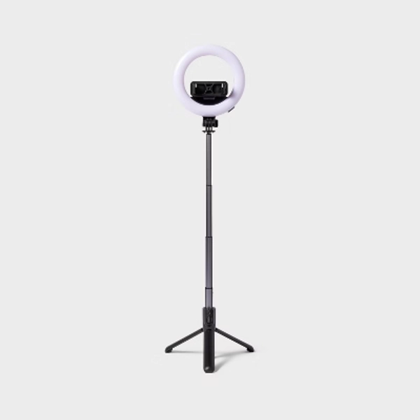 Tripod Selfie Stick with LED Ring Light - heyday™ Black: Ball Head, Plastic