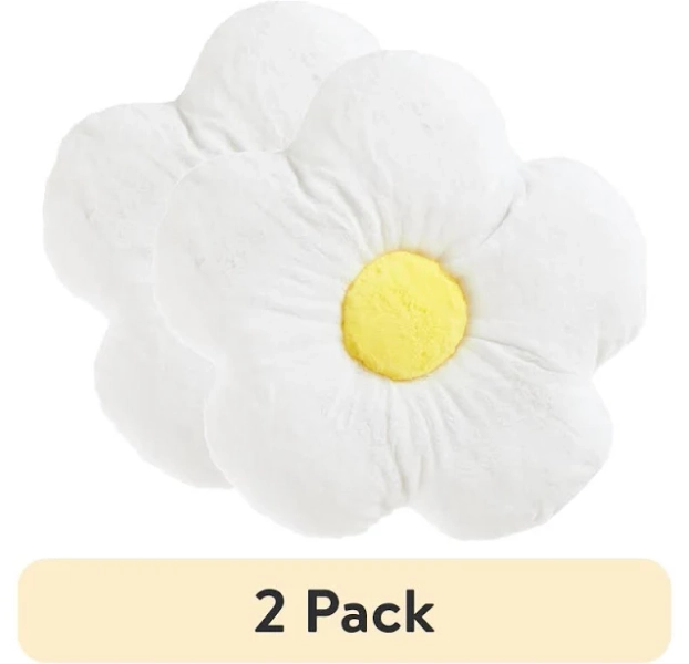 Your Zone (2 pack) Faux Fur Flower Decorative Pillow for Kids, 16" x 16", White