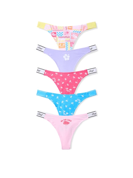 5-Pack Logo Cotton High-Leg Thong Panties