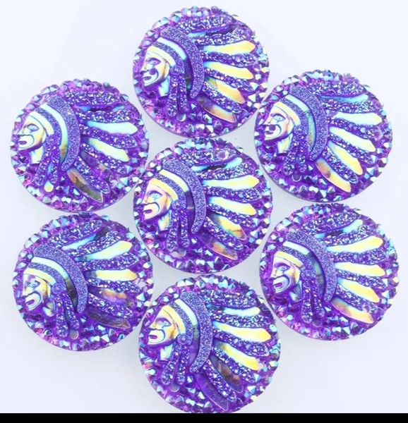 Pair of 25mm Round Indian Head Cabs/Resin Beading Centerpieces/Beading Materials/Beading Supplies/Jewelry Making