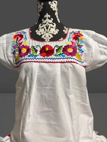 Mexican Embroidered Blouse – White with Colorful Floral Design