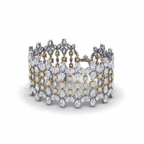 Or Blanc & Jaune 14k Ovale Diamant De Synthèse Bracelet pour femme Feny