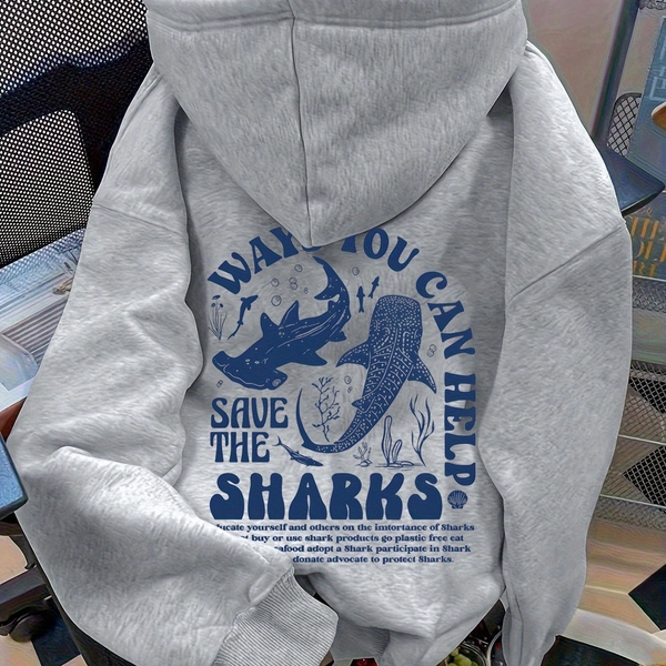 Casual Stylish Women'S Hoodie with Whale Pattern Print