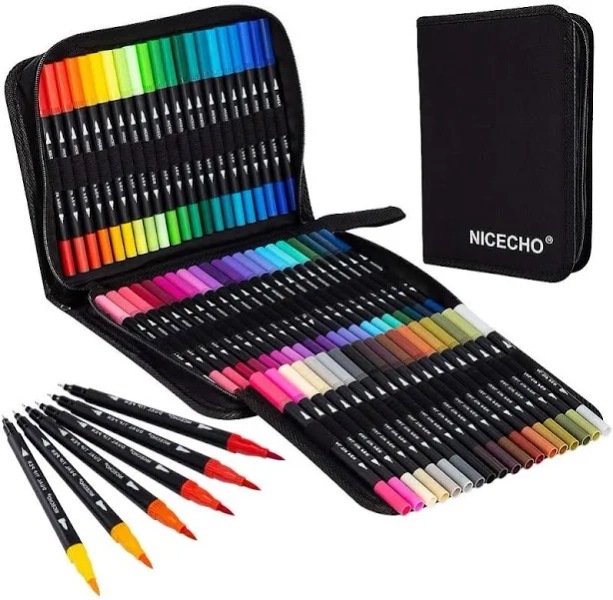 Nicecho Art Markers Dual Brush Pens Coloring 60 Artist Colored Marker Set Fine And Brush